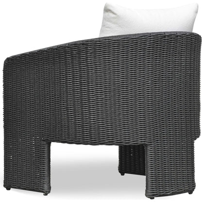 Alexa Performance Fabric Outdoor Armchair by TOV Furniture in black. Made from aluminum, polyester, wicker in a rustic style.