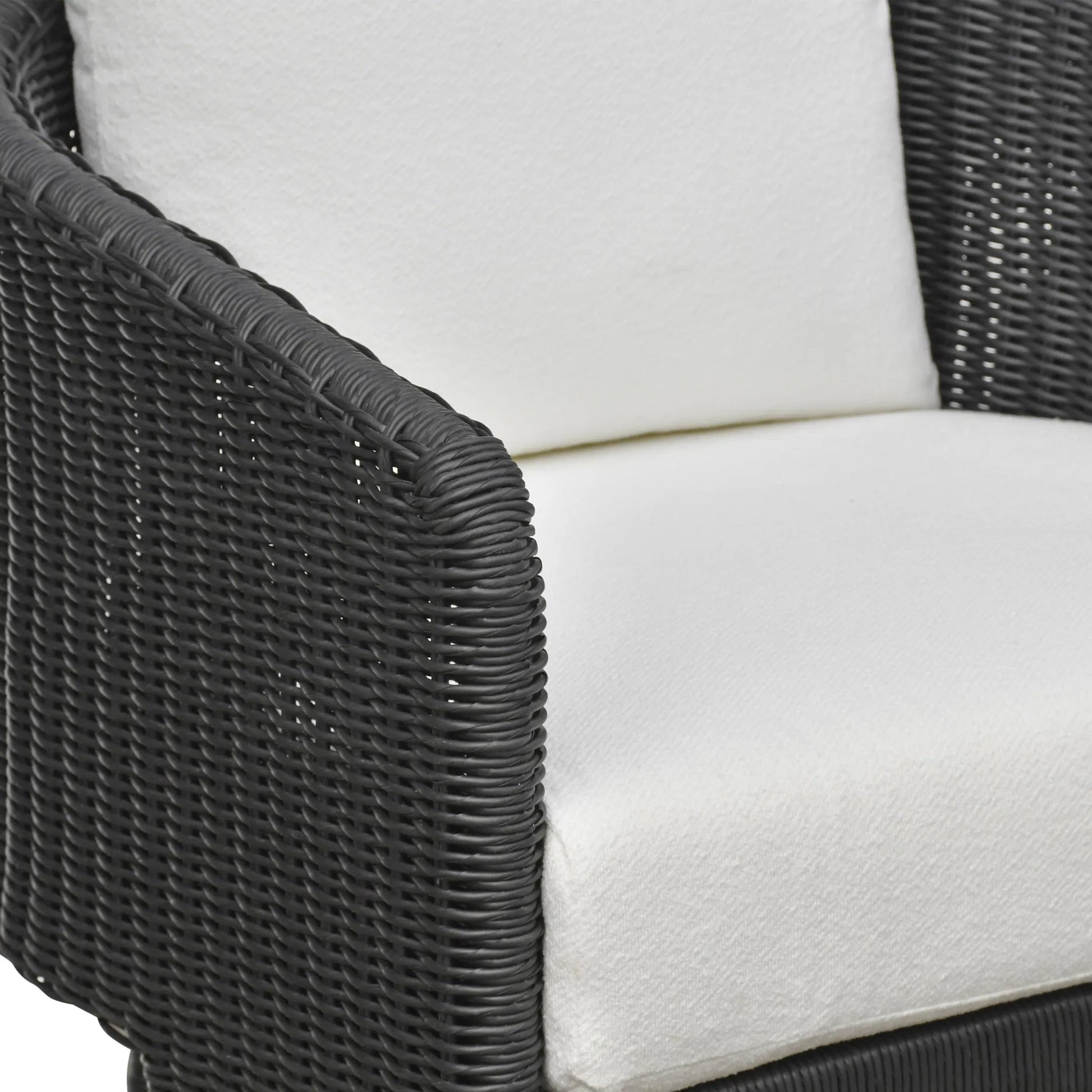 Alexa Performance Fabric Outdoor Armchair by TOV Furniture in black. Made from aluminum, polyester, wicker in a rustic style.
