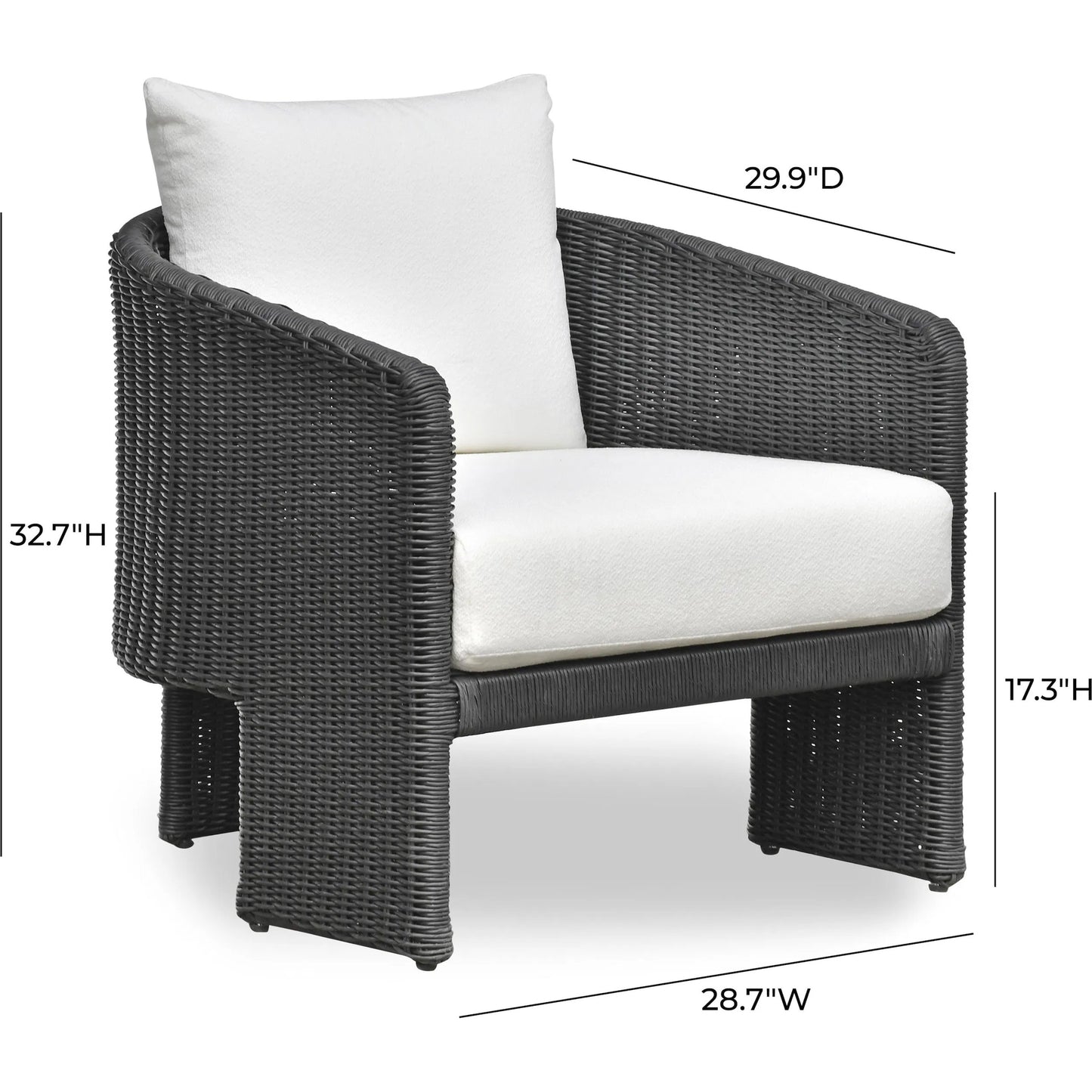 007 SI-2356245 | Closeup | Alexa Performance Fabric Outdoor Armchair by TOV Furniture in black. Made from aluminum, polyester, wicker in a rustic style.