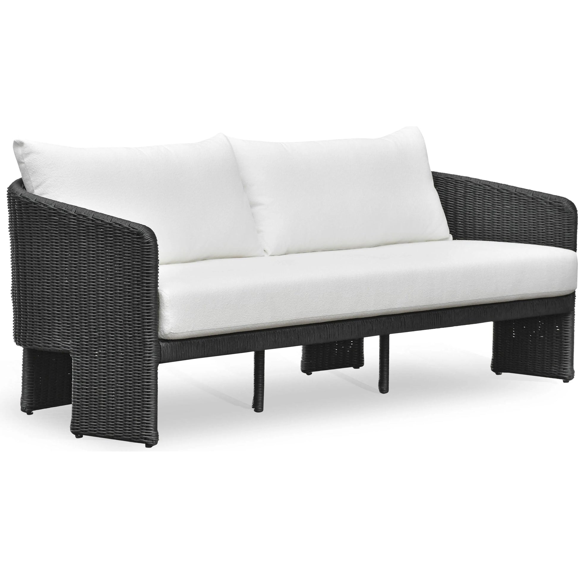 Alexa Performance Fabric Outdoor Sofa by TOV Furniture in black. Made from aluminum, polyester, wicker in a rustic style.