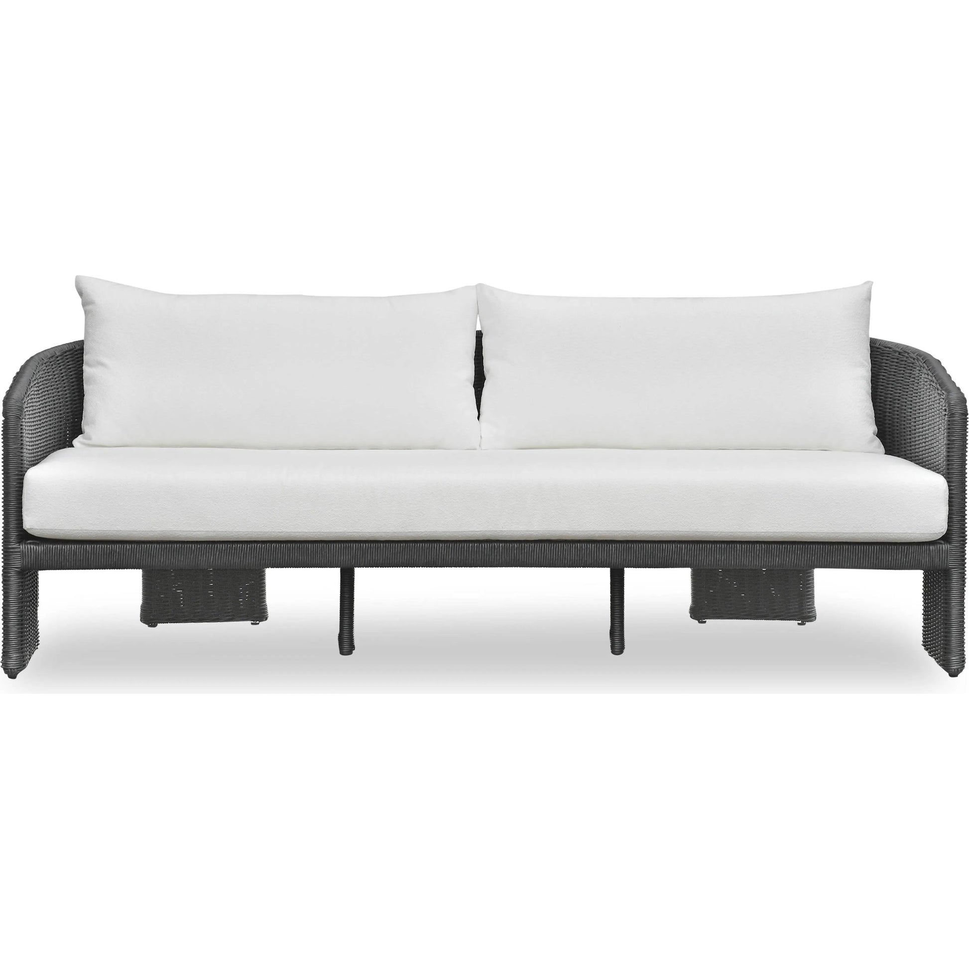 Alexa Performance Fabric Outdoor Sofa by TOV Furniture in black. Made from aluminum, polyester, wicker in a rustic style.