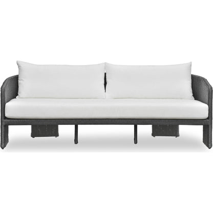 Alexa Performance Fabric Outdoor Sofa by TOV Furniture in black. Made from aluminum, polyester, wicker in a rustic style.