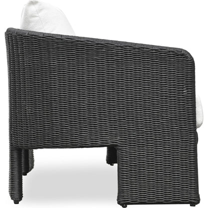 Alexa Performance Fabric Outdoor Sofa by TOV Furniture in black. Made from aluminum, polyester, wicker in a rustic style.