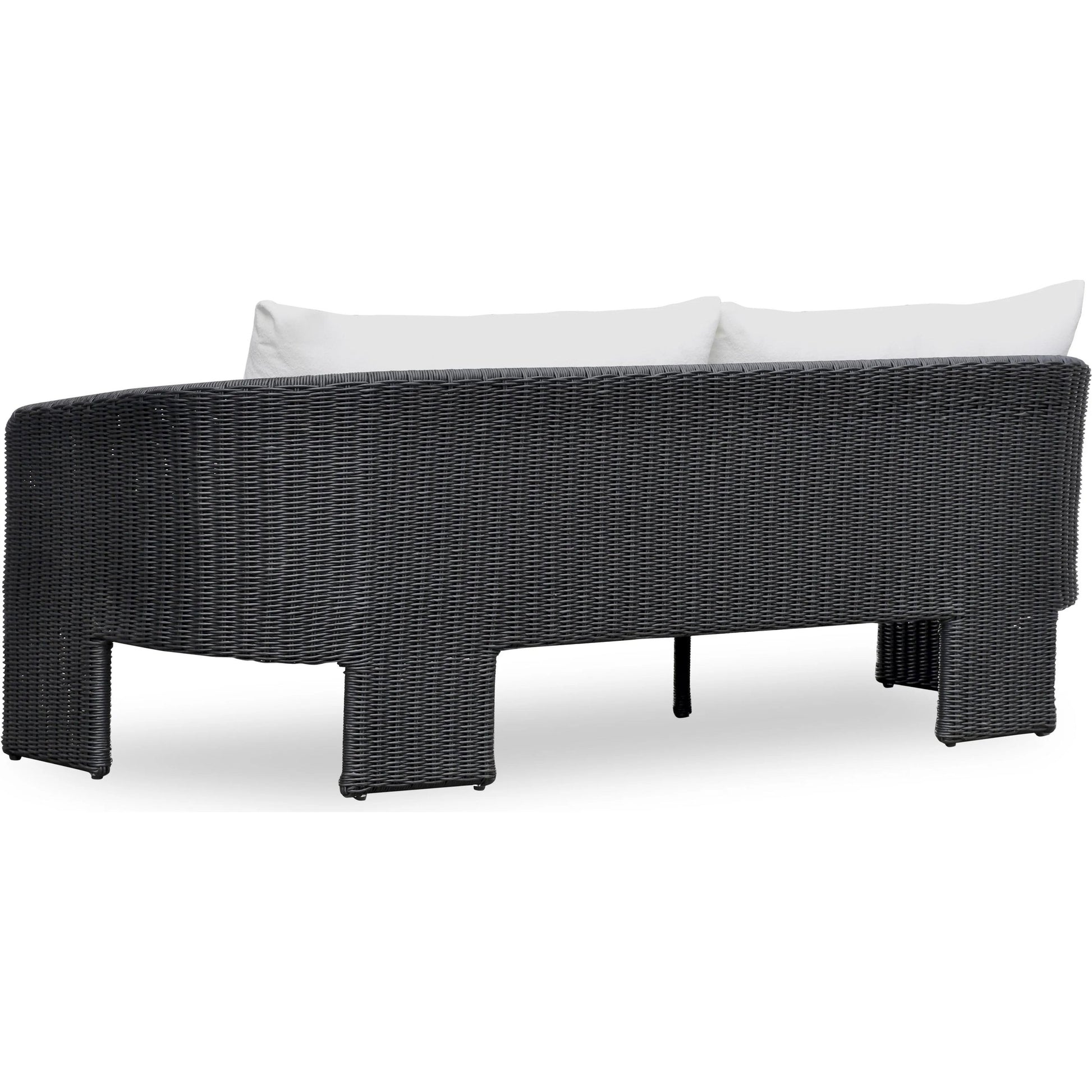 Alexa Performance Fabric Outdoor Sofa by TOV Furniture in black. Made from aluminum, polyester, wicker in a rustic style.