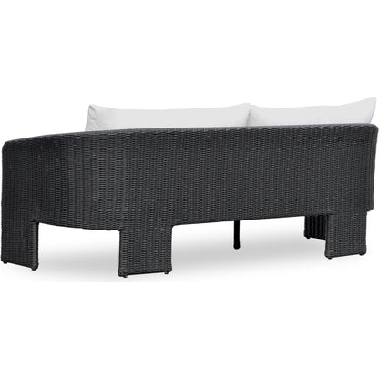 Alexa Performance Fabric Outdoor Sofa by TOV Furniture in black. Made from aluminum, polyester, wicker in a rustic style.