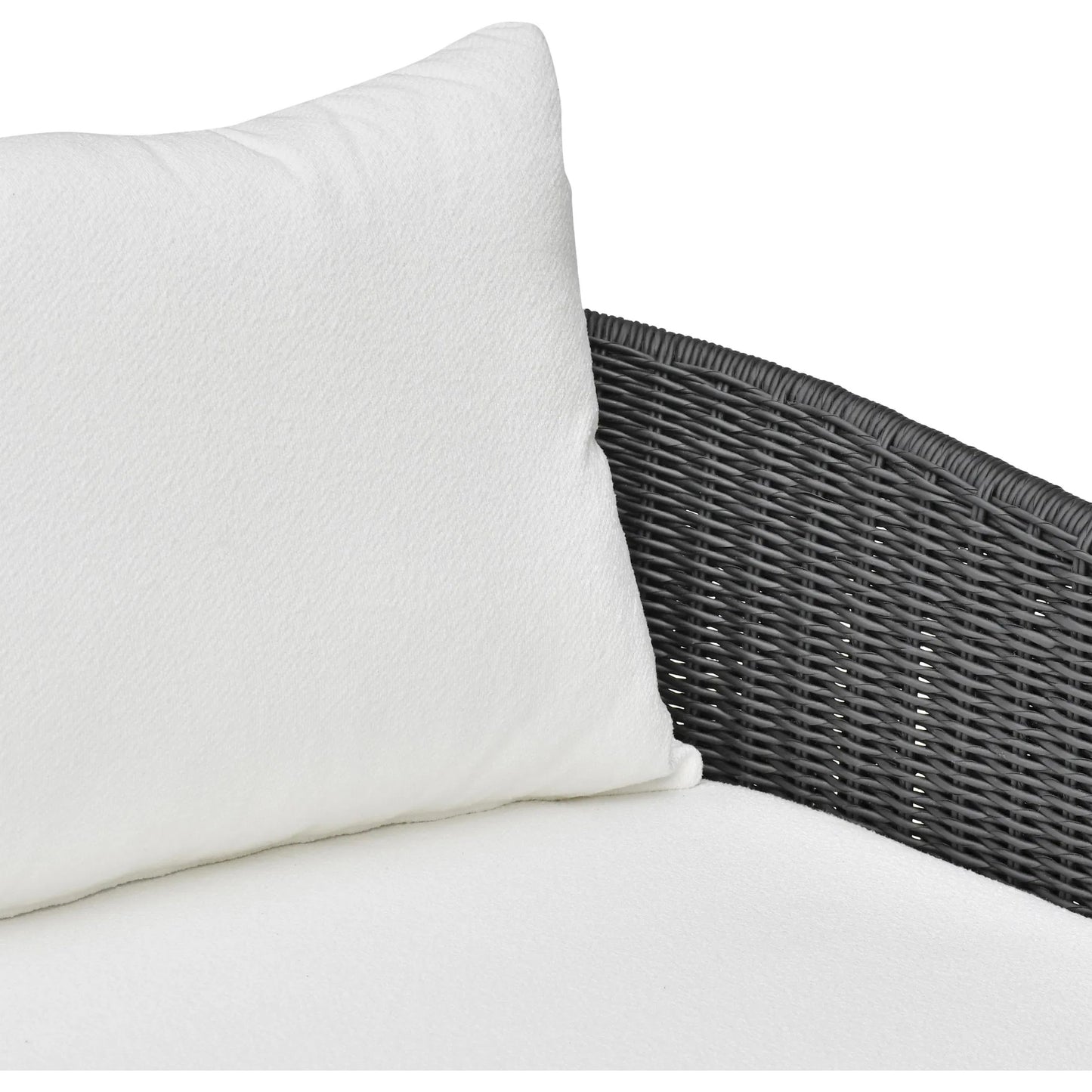 006 SI-2356247 | Closeup | Alexa Performance Fabric Outdoor Sofa by TOV Furniture in black. Made from aluminum, polyester, wicker in a rustic style.