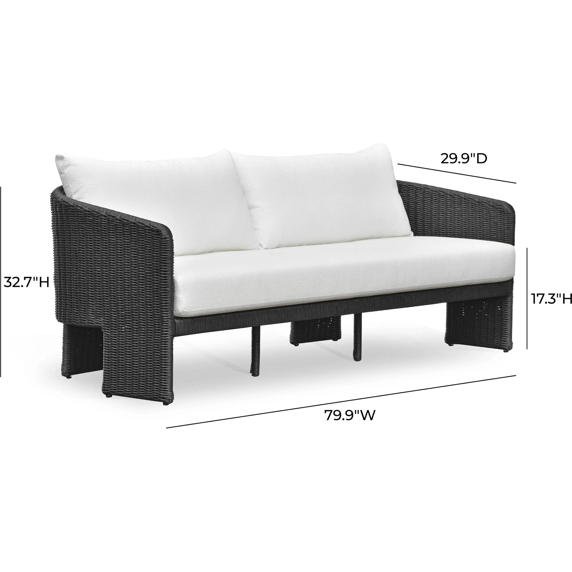 Alexa Performance Fabric Outdoor Sofa by TOV Furniture in black. Made from aluminum, polyester, wicker in a rustic style.