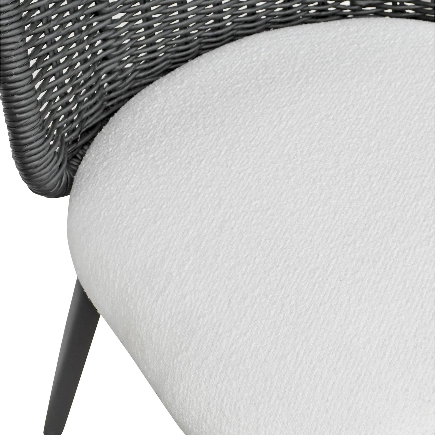 011 SI-2356246 | Closeup | Alexa Performance Fabric Outdoor Dining Chair by TOV Furniture. Made from aluminum, polyester, wicker in a rustic style.