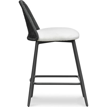 Alexa Performance Fabric Outdoor Counter  Stool by TOV Furniture in black. Made from aluminum, polyester, wicker in a unique style.