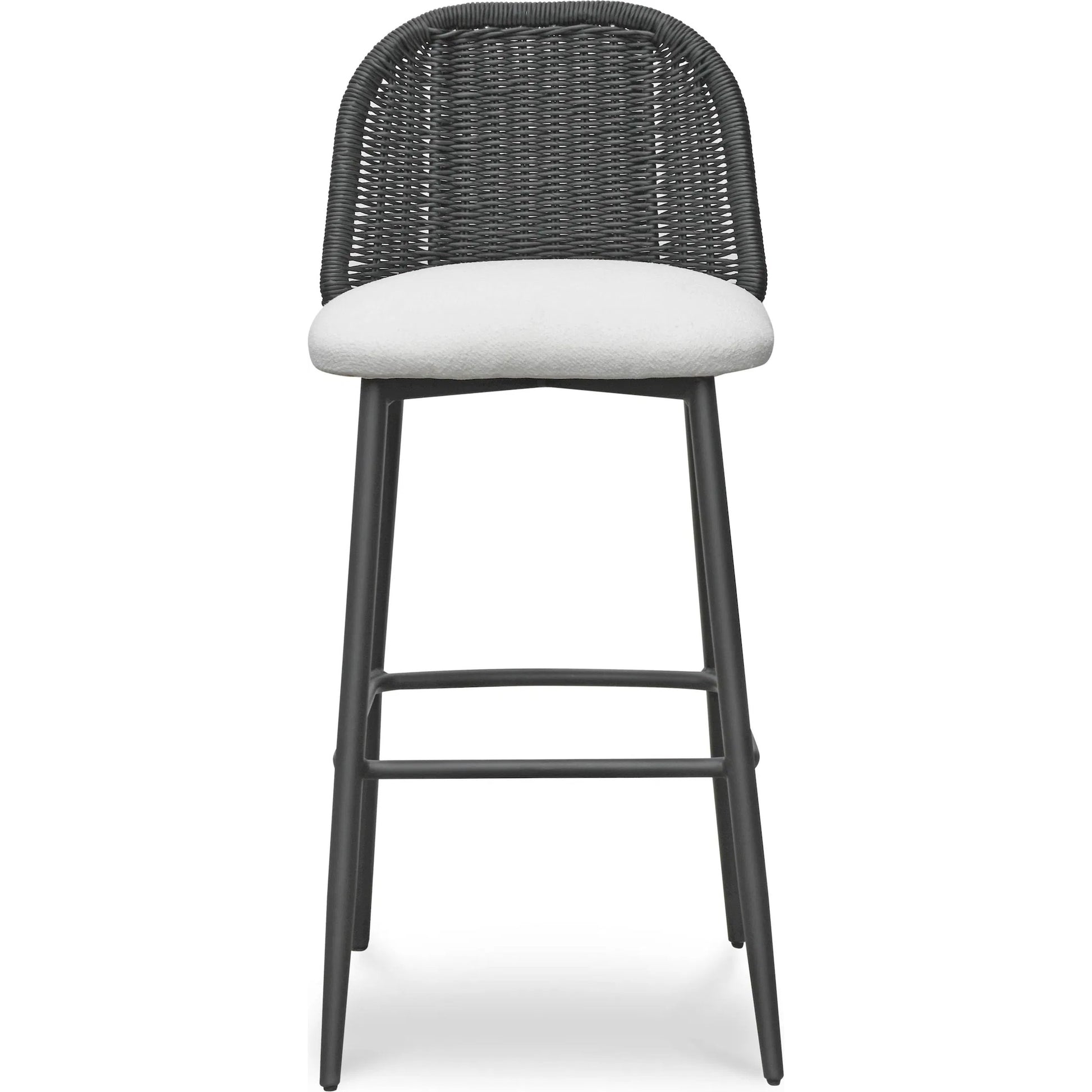 Alexa Performance Fabric Outdoor Bar Stool by TOV Furniture in black. Made from aluminum, polyester, wicker in a rustic style.