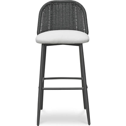 Alexa Performance Fabric Outdoor Bar Stool by TOV Furniture in black. Made from aluminum, polyester, wicker in a rustic style.