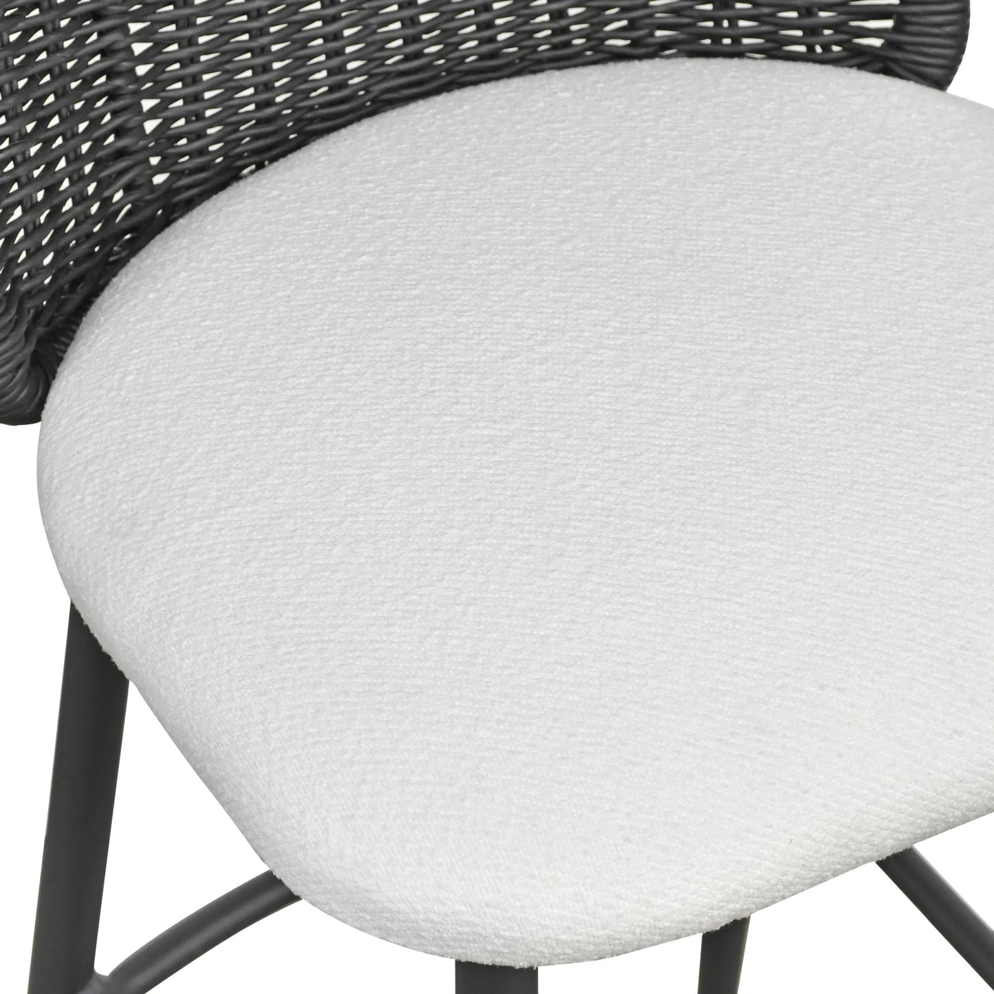 005 SI-2356243 | Closeup | Alexa Performance Fabric Outdoor Bar Stool by TOV Furniture in black. Made from aluminum, polyester, wicker in a rustic style.