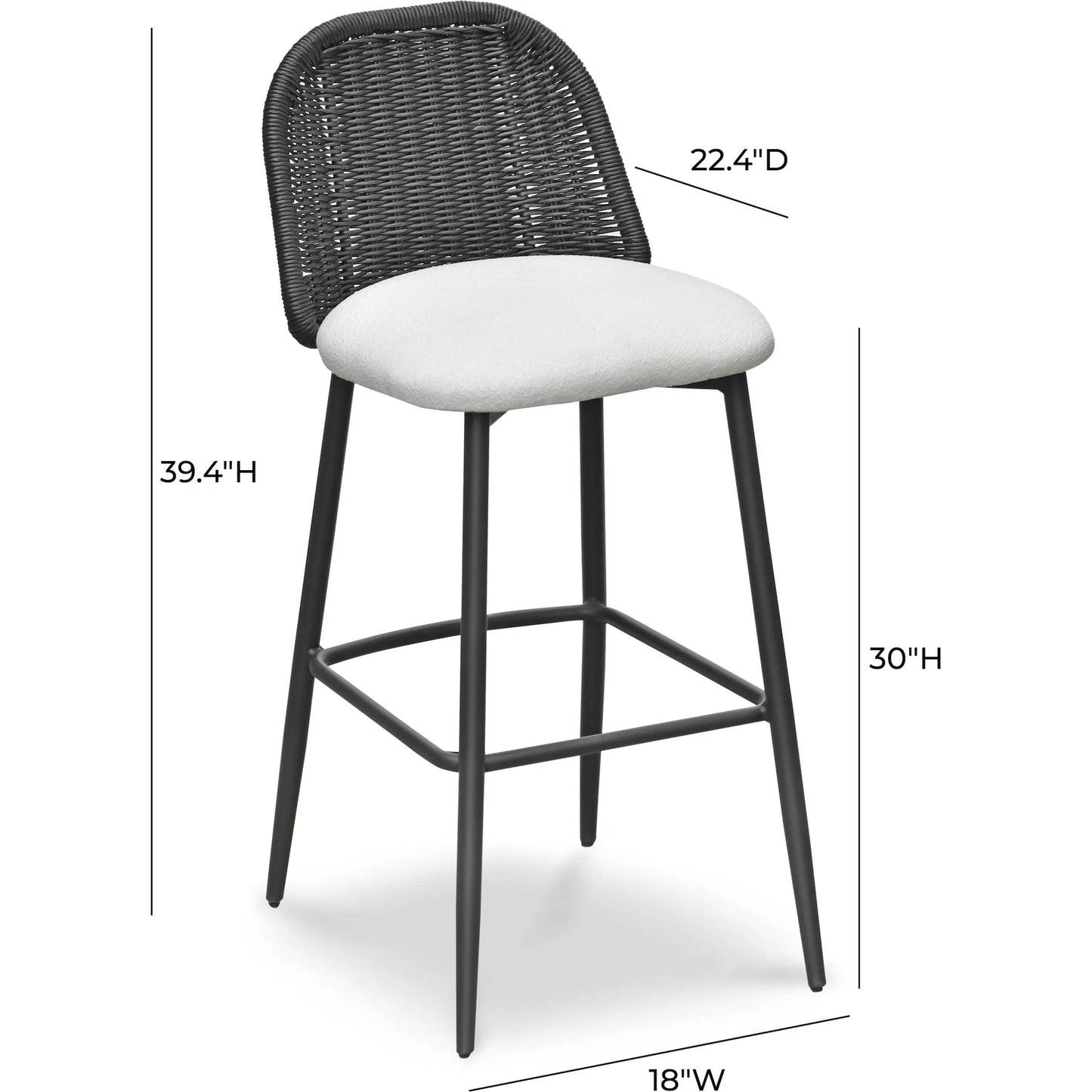 006 SI-2356243 | Closeup | Alexa Performance Fabric Outdoor Bar Stool by TOV Furniture in black. Made from aluminum, polyester, wicker in a rustic style.