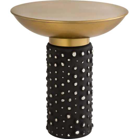 Blaze Glass/Brass Side Table by TOV Furniture in antique brass. Made from glass in a eclectic & global style.