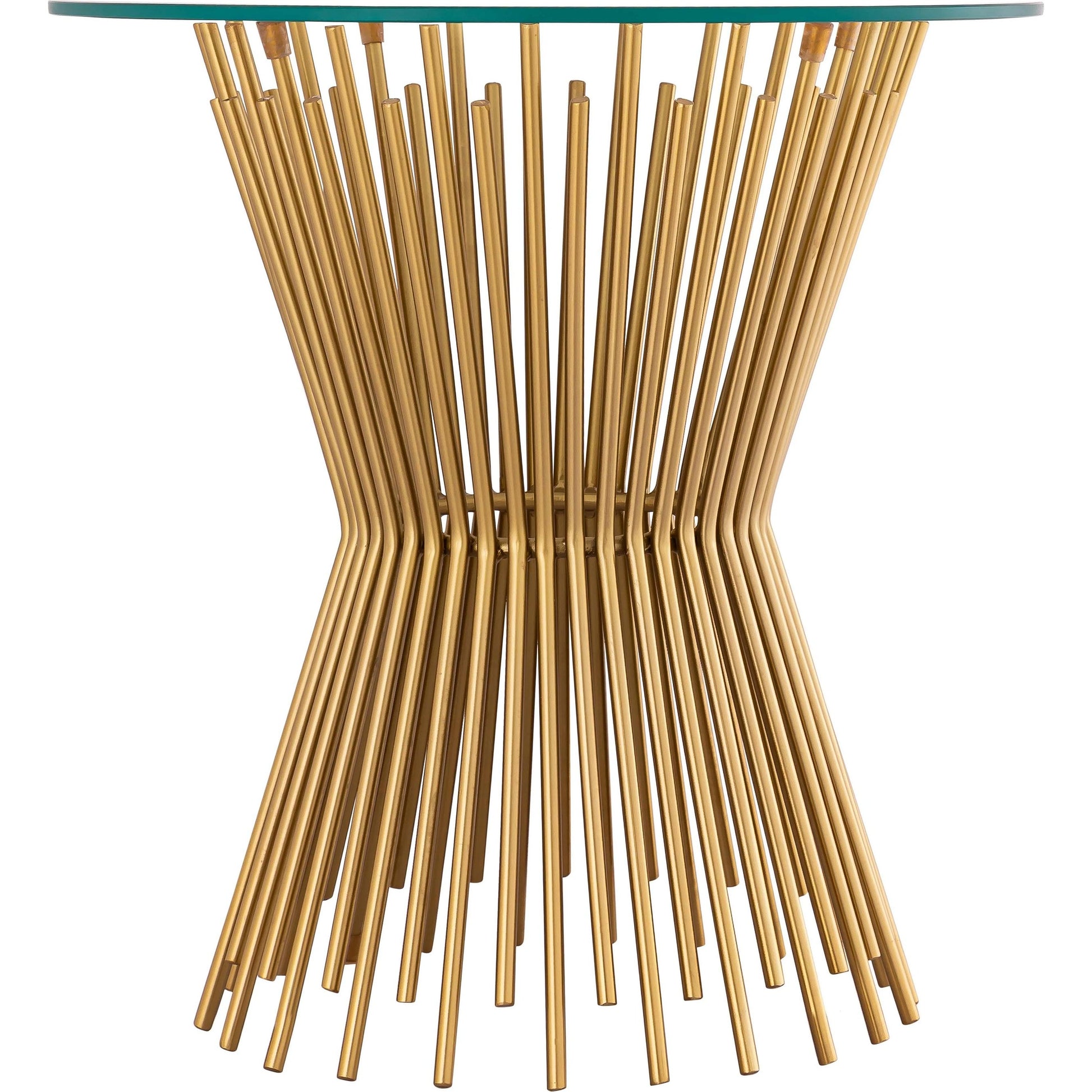 Grace Glass Side Table by TOV Furniture in gold. Made from iron in a transitional style.
