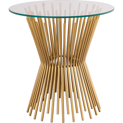 Grace Glass Side Table by TOV Furniture in gold. Made from iron in a transitional style.