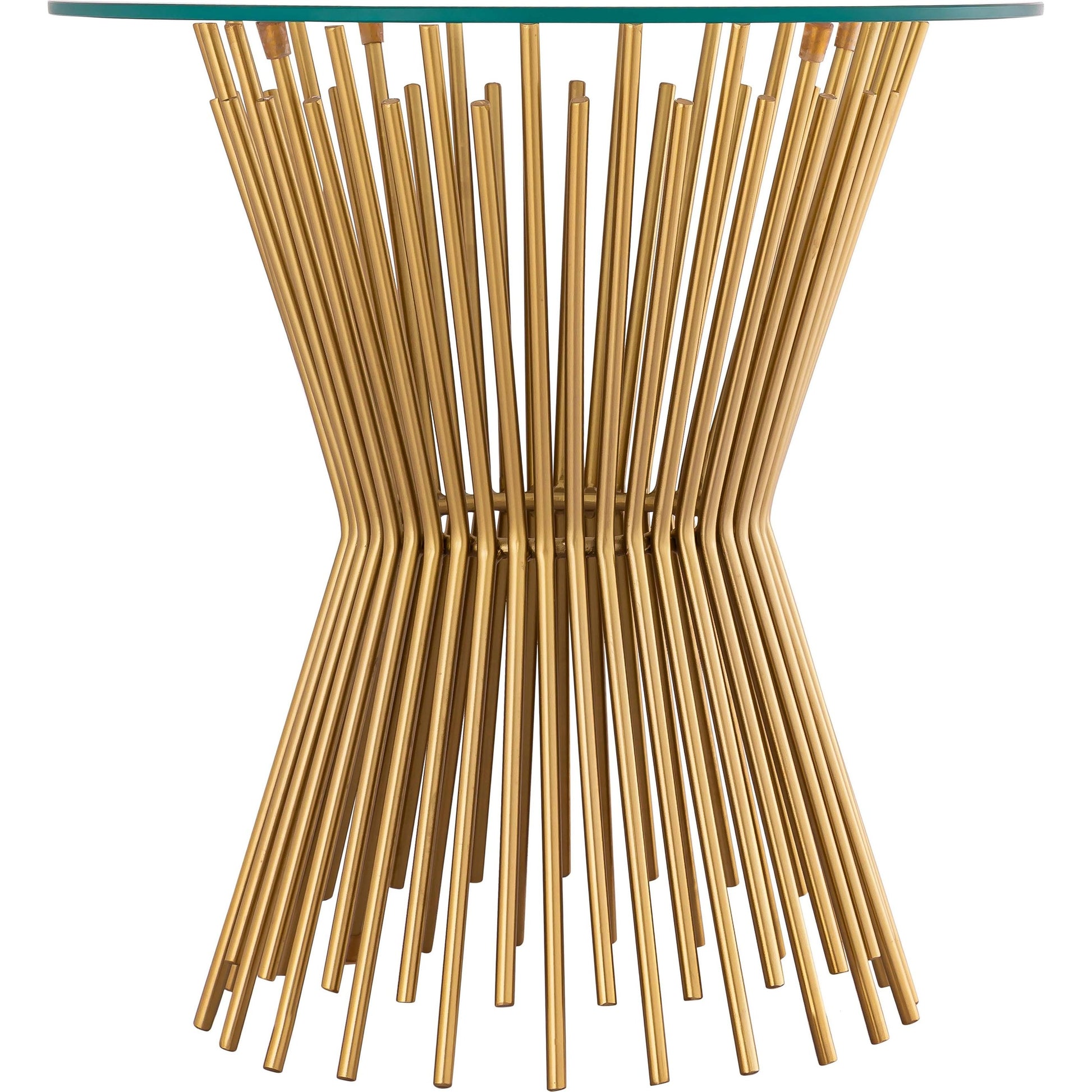 Grace Glass Side Table by TOV Furniture in gold. Made from iron in a transitional style.