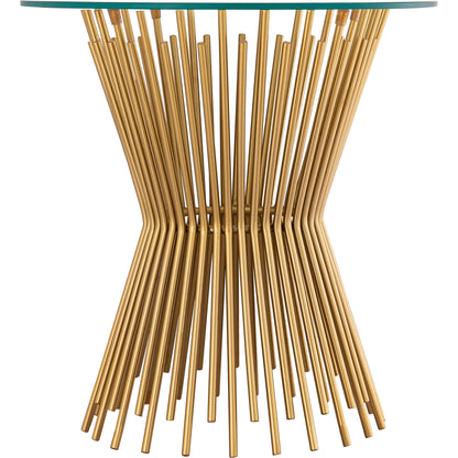 Grace Glass Side Table by TOV Furniture in gold. Made from iron in a transitional style.