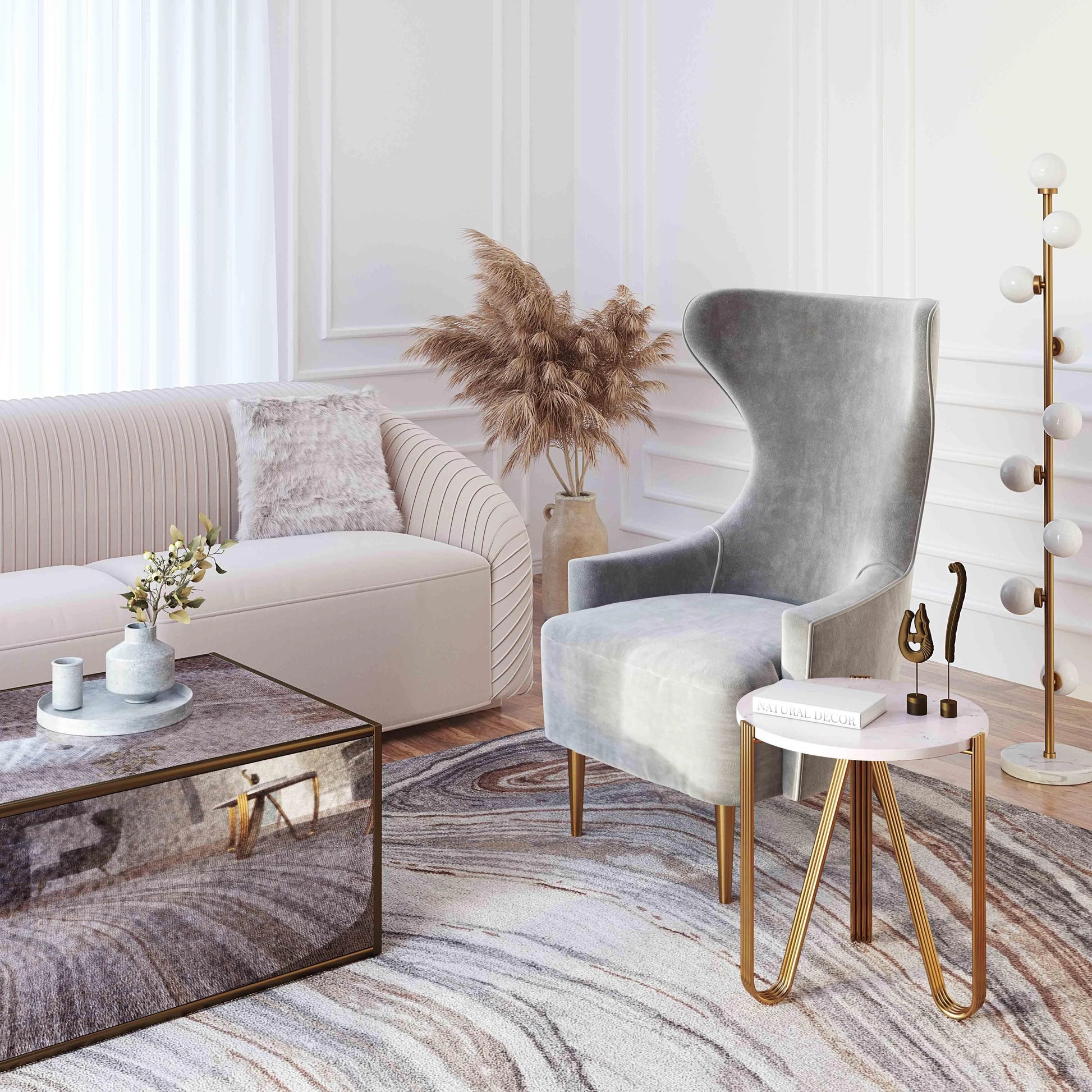 Aya Marble Side Table by TOV Furniture in gold. Made from iron in a modern style.