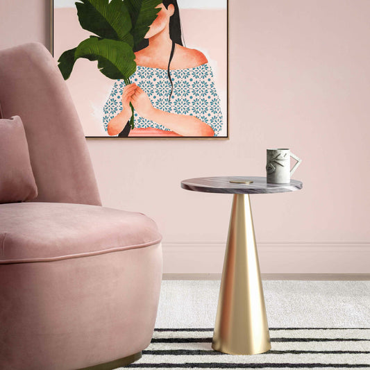 Addyson Marble Side Table by TOV Furniture in gold, grey marble. Made from grey marble in a modern style.