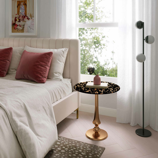 Goathide Side Table by TOV Furniture in black,gold. Made from unique in a traditional style.
