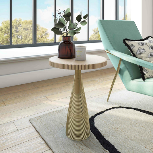 Celeste Ribbed Side Table by TOV Furniture in natural. Made from aluminum, stone in a transitional style.