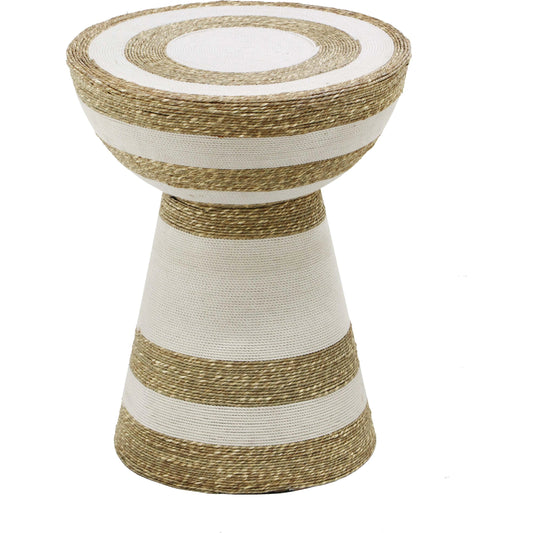 Wren Striped Side Table by TOV Furniture in natural, white. Made from cotton, grass, iron in a cottage & farmhouse style.