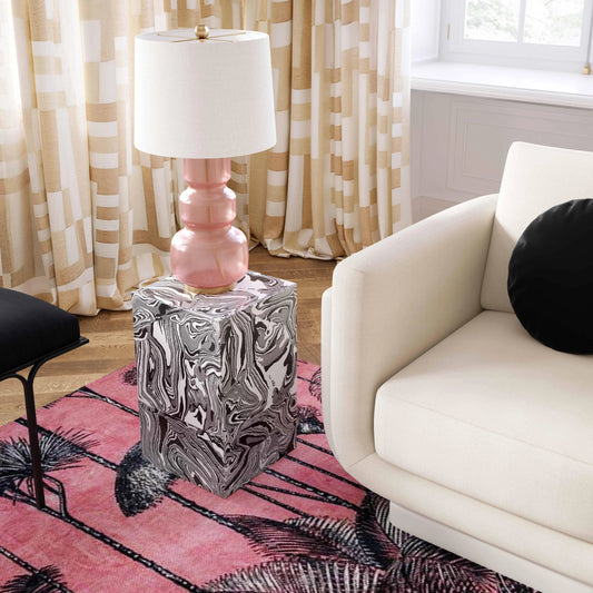 Camryn Swirled Resin Side Table by TOV Furniture in black, white. Made from resin in a modern style.