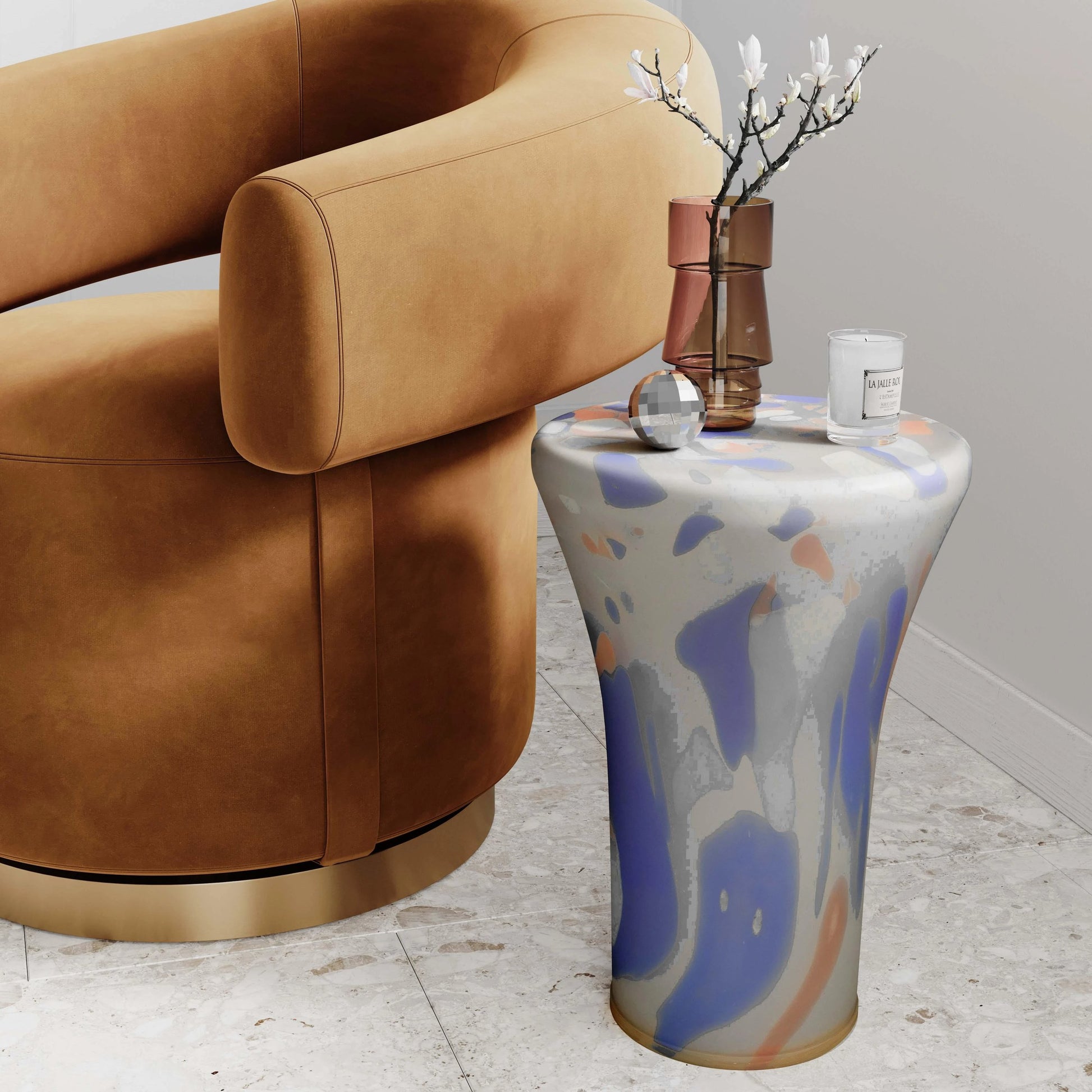 Journee Glass Side Table by TOV Furniture in multi. Made from glass in a modern style.