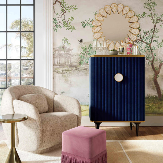 Gabrielle Round Side Table by TOV Furniture in antique brass. Made from aluminum, glass in a modern style.