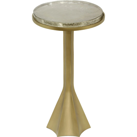 Gabrielle Round Side Table by TOV Furniture in antique brass. Made from aluminum, glass in a modern style.