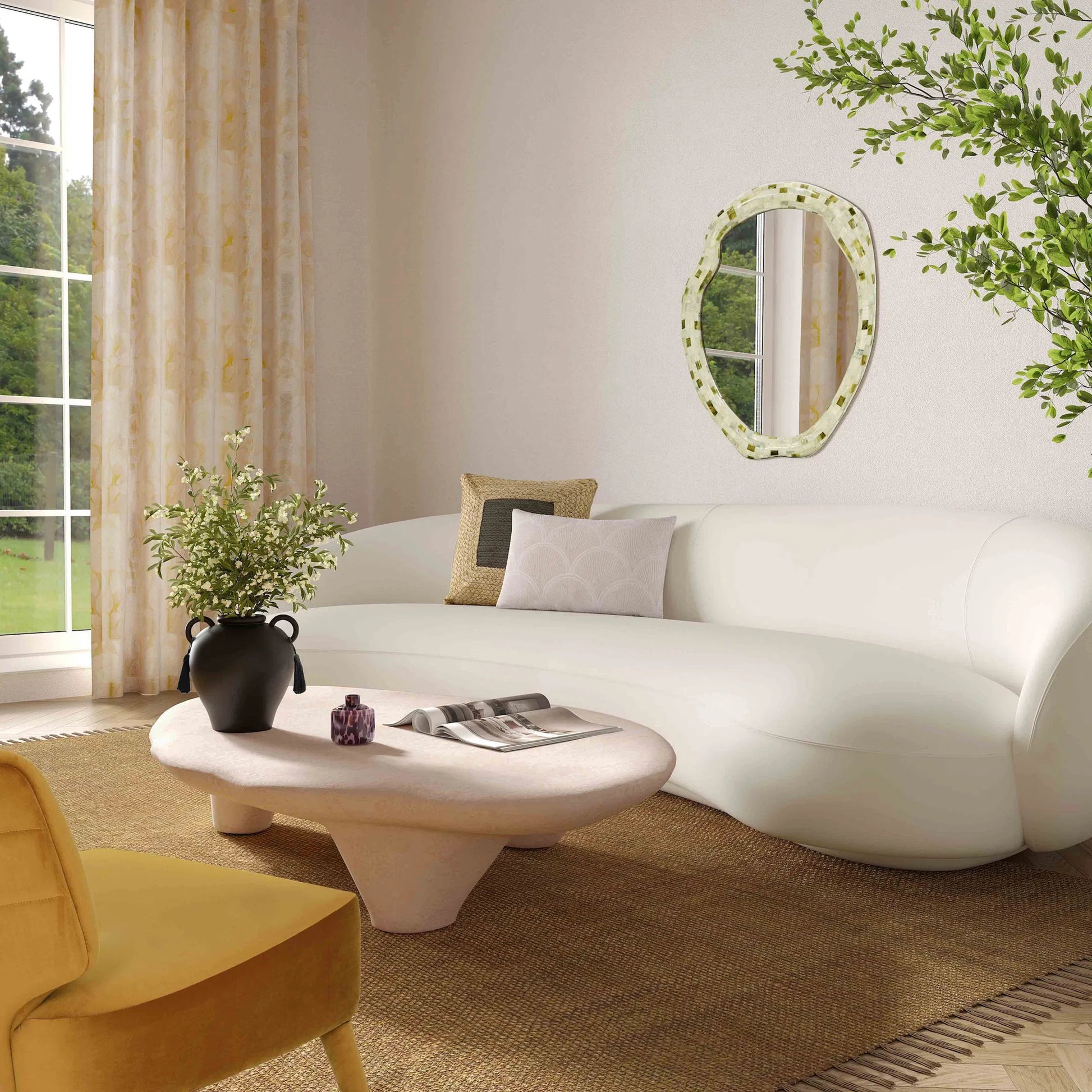 Athen Faux Stone Coffee Table by TOV Furniture in nude. Made from frp in a unique style.