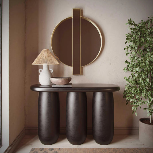 Rahul Textured Console Table by TOV Furniture in black. Made from frp in a unique style.