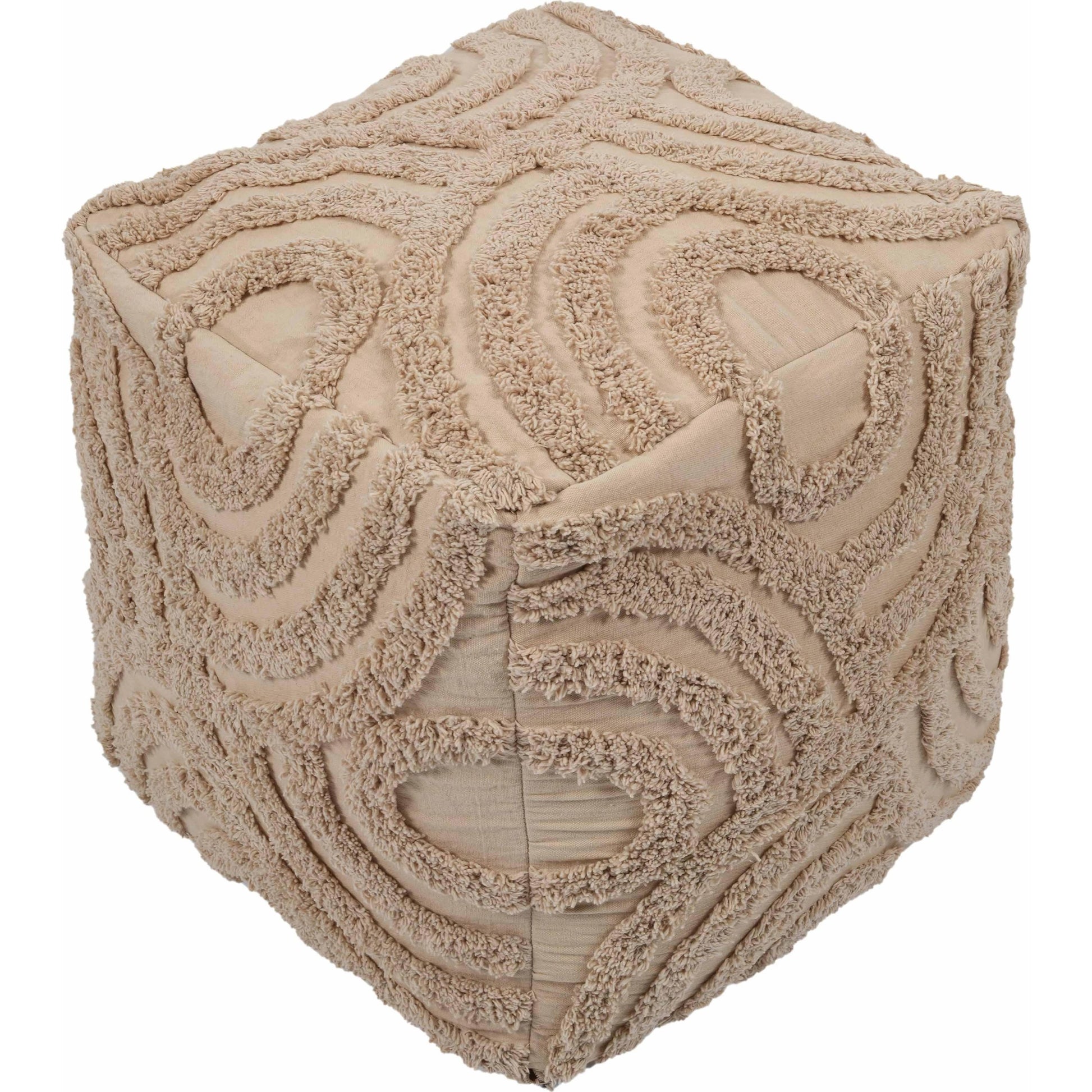 Miranda Knitted Pouf by TOV Furniture in beige. Made from cotton in a modern style.