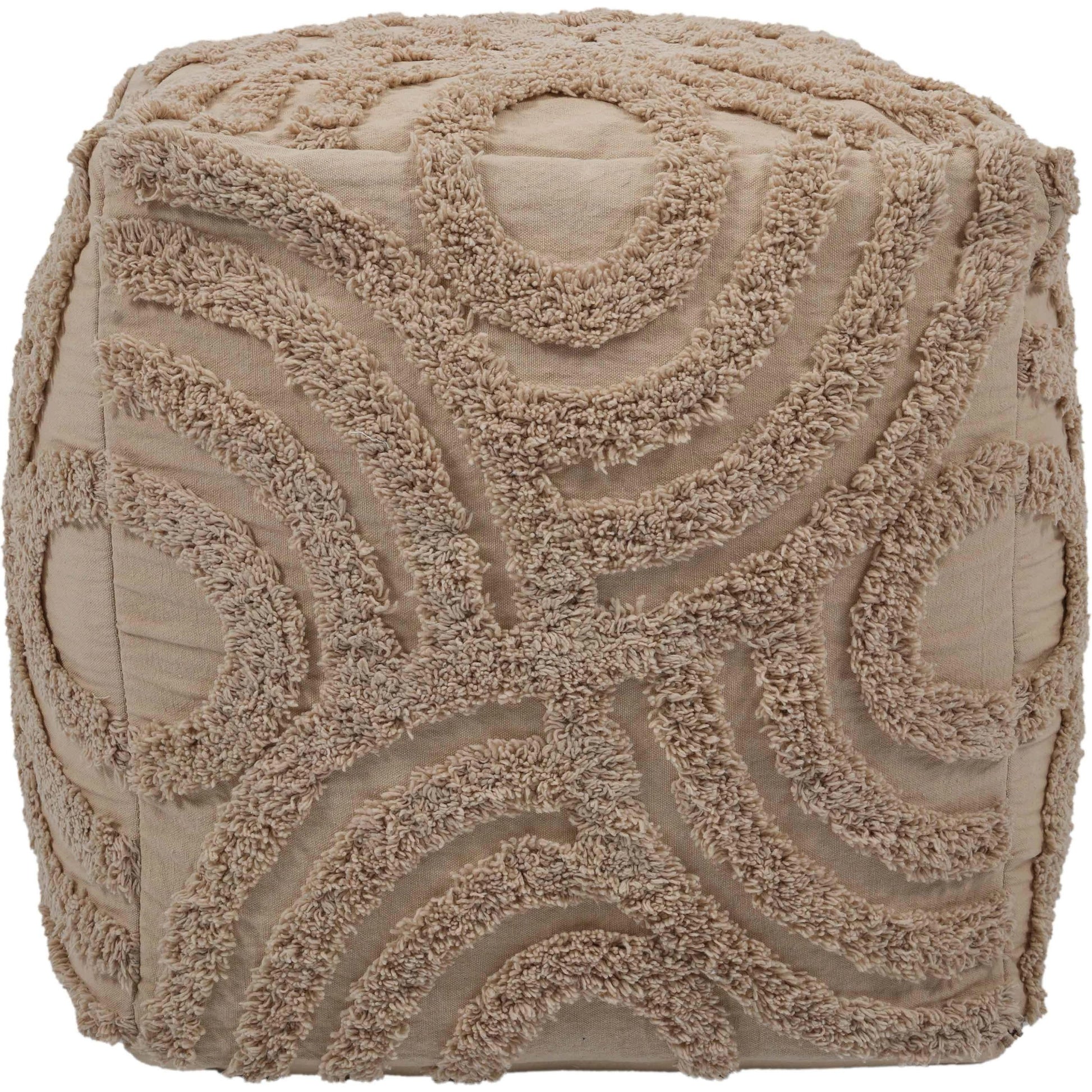 Miranda Knitted Pouf by TOV Furniture in beige. Made from cotton in a modern style.