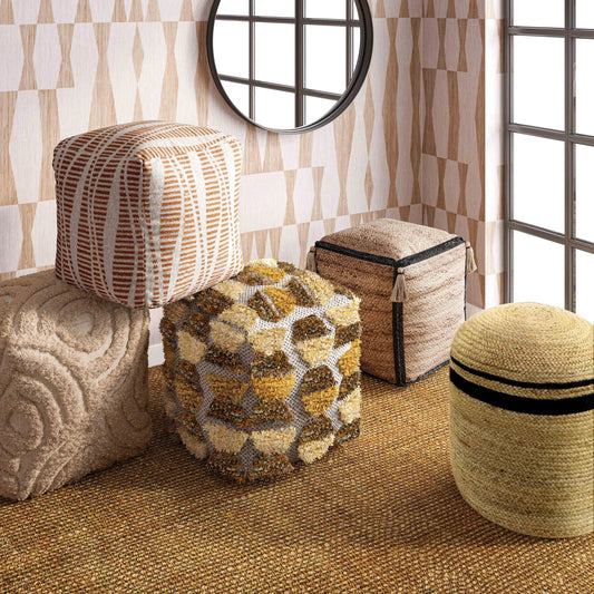 Sawyer Tufted Pouf by TOV Furniture in gold. Made from fabric in a modern style.