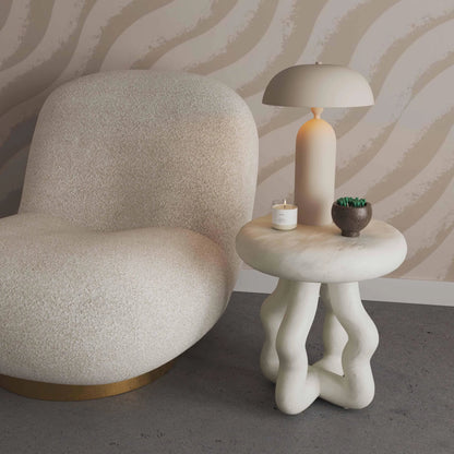 Maddie Textured Side Table by TOV Furniture in cream. Made from fiber stone in a modern style.