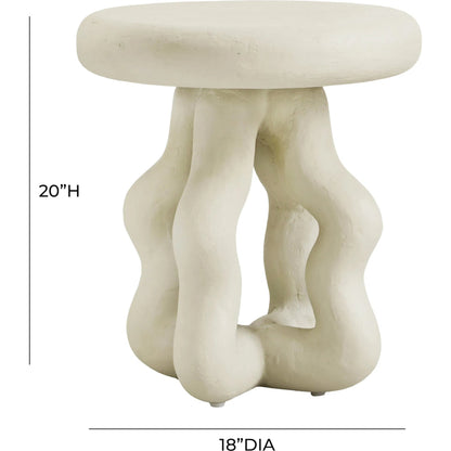 Maddie Textured Side Table by TOV Furniture in cream. Made from fiber stone in a modern style.