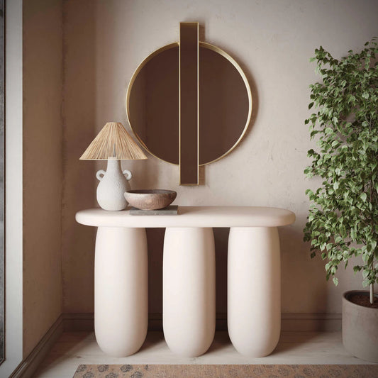 Rahul Outdoor Console Table by TOV Furniture in cream. Made from frp in a transitional style.