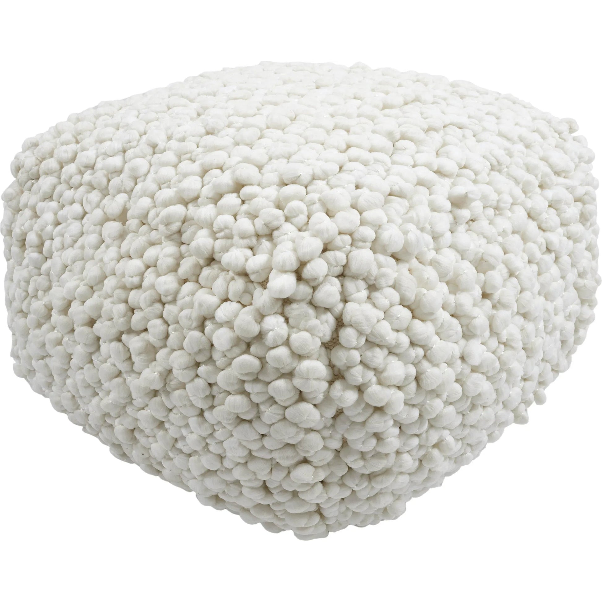 Cathy Woven Pouf by TOV Furniture in cream. Made from cotton, polyester in a rustic style.
