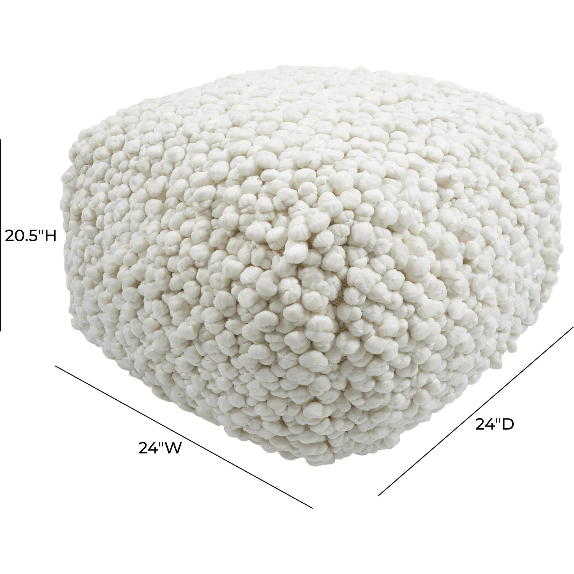 Cathy Woven Pouf by TOV Furniture in cream. Made from cotton, polyester in a rustic style.