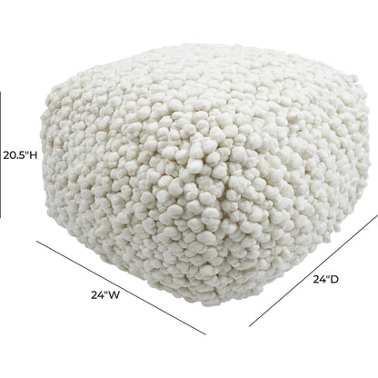 Cathy Woven Pouf by TOV Furniture in cream. Made from cotton, polyester in a rustic style.