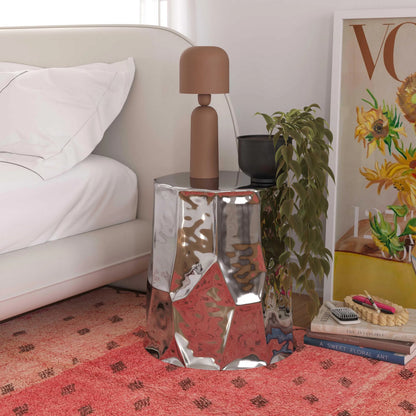 Forma Side Table by TOV Furniture in chrome. Made from aluminum, mdf in a modern style.