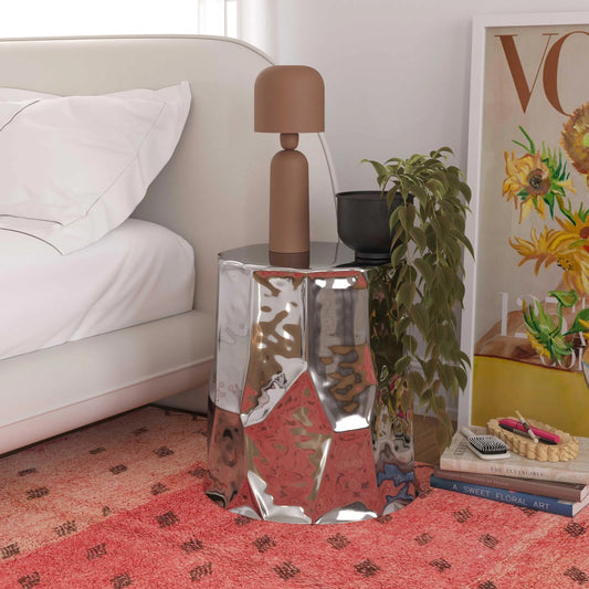 Forma Side Table by TOV Furniture in chrome. Made from aluminum, mdf in a unique style.