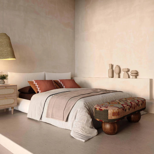 Rizi Textured Wool Upholstered Bench by TOV Furniture in multi. Made from jute, wood, wool in a unique style.
