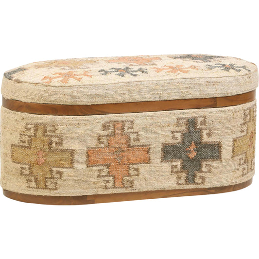 Olivier Cotton Oval Storage Ottoman by TOV Furniture in multi. Made from cotton, jute, wood in a unique style.
