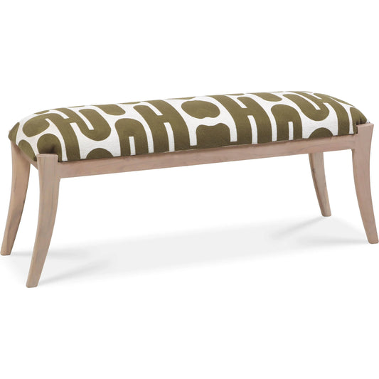 Arielle Olive & White Embroidered Bench by TOV Furniture in olive, white. Made from cotton, jute, wood in a unique style.