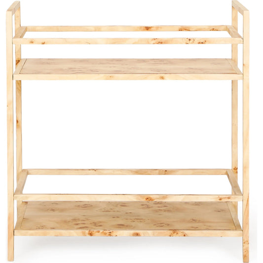 Destin Burl Designer Bar Cart by TOV Furniture in natural. Made from burl veneer, mdf, metal in a unique style.