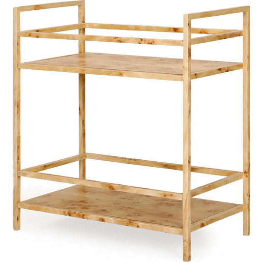 Destin Burl Designer Bar Cart by TOV Furniture in natural. Made from burl veneer, mdf, metal in a unique style.