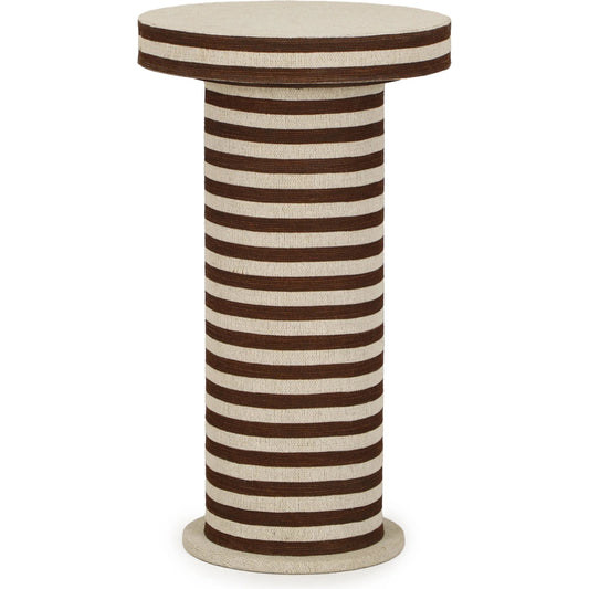 Lyra Natural Striped Cotton Jute Designer Side Table by TOV Furniture in brown stripes. Made from fabric, mdf in a unique style.